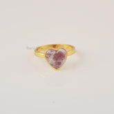 Natural Lepidolite Ring - 10mm Heart Shape Gemstone Ring - Sterling Silver Ring - 18k Gold Plated - Jewelry Gift for Bride - Handmade Rings